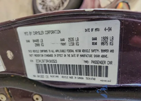 1994 Chrysler Concorde from USA, damaged, VIN 2C3HL56T3RH303523